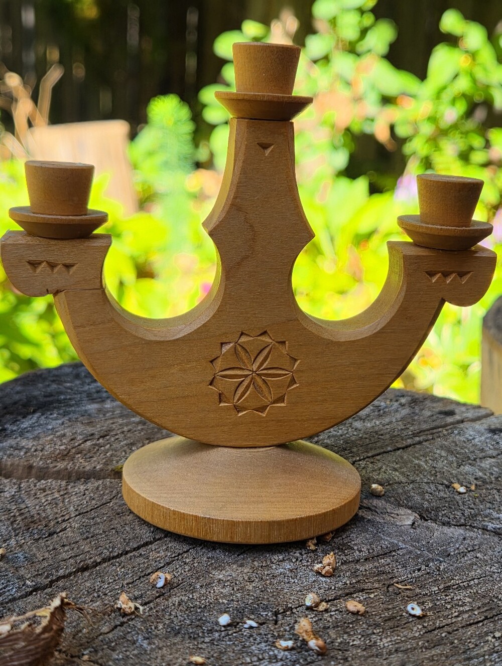 Handmade Vintage Mini Wooden Three-Arm Candle Holder